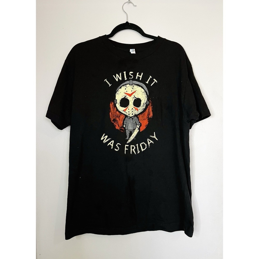 Friday the 13th Shirt Jason I Wish It Was Friday Black Short Sleeve Womens‎ L